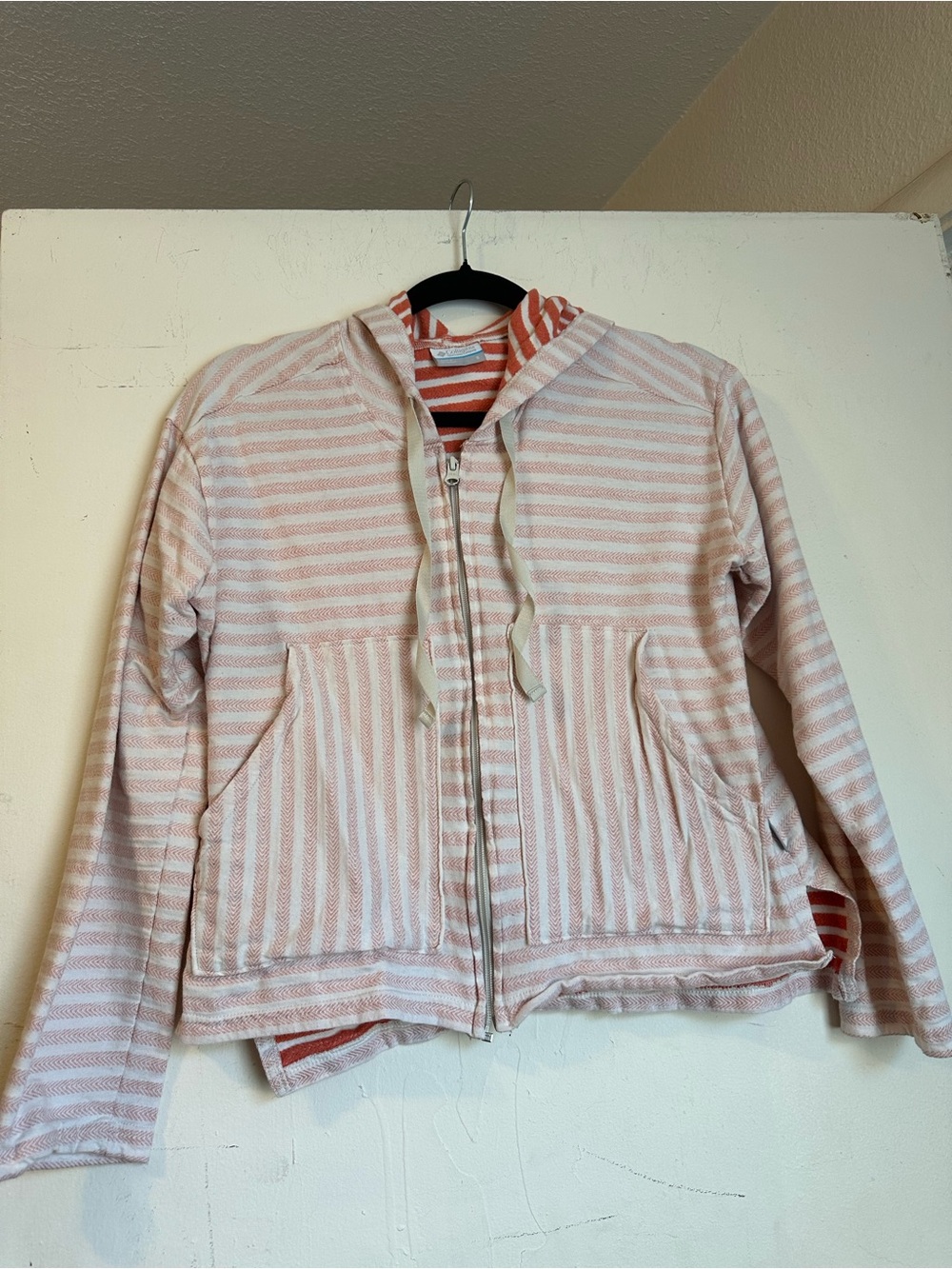 Columbia Striped Hoodie in Coral and Cream